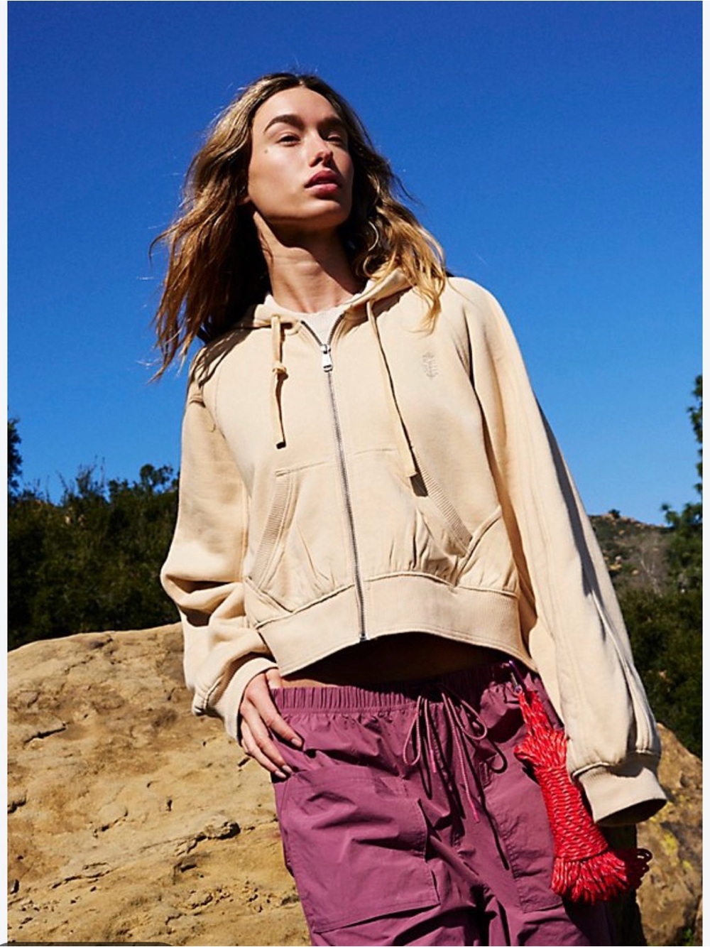 FP Movement Sideline Zip Up Hoodie in Oatmilk